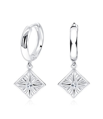 Chic Square Hang Shaped Silver Hoop Earring HO-2523